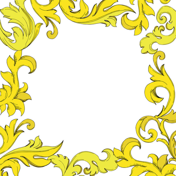 ベクトル黄金のモノグラムの花の装飾。黒と白の刻まインクアート。枠枠枠飾り広場. - ベクター画像