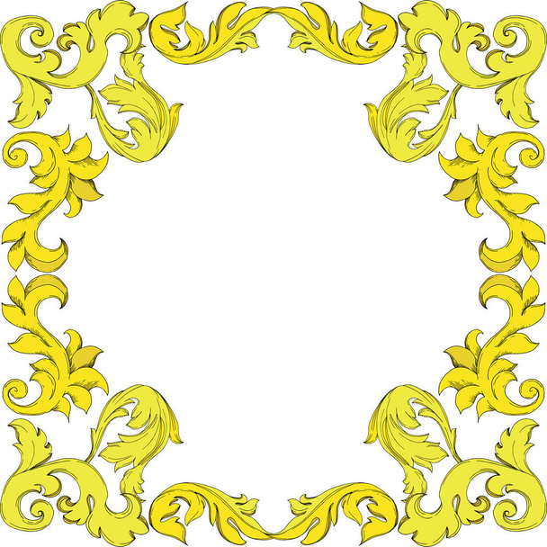 Vector Ornement floral monogramme doré. Encre gravée en noir et blanc. Cadre bordure ornement carré
. - Vecteur, image