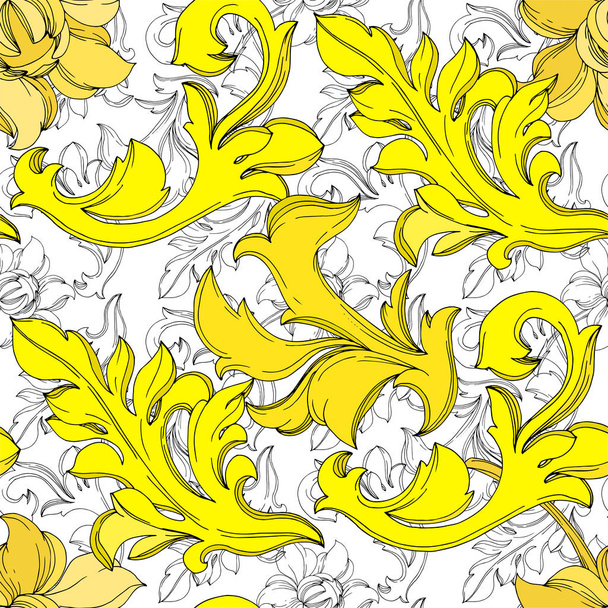 Vector Golden monogram floral ornament. Black and white engraved ink art. Seamless background pattern. - Вектор, зображення