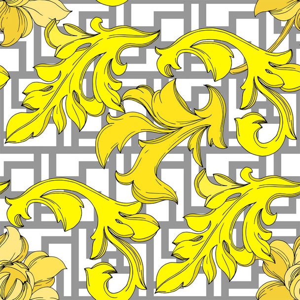 Vector Golden monogram floral ornament. Black and white engraved ink art. Seamless background pattern. - Вектор,изображение