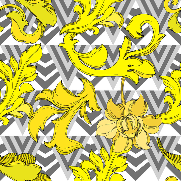 Vector Ornement floral monogramme doré. Encre gravée en noir et blanc. Modèle de fond sans couture
. - Vecteur, image