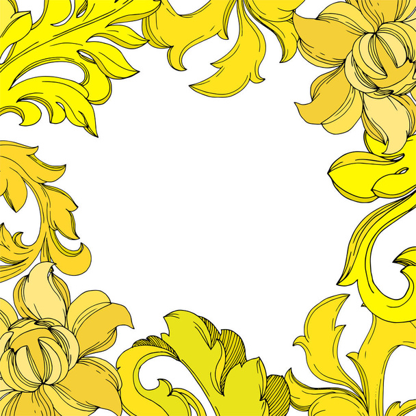Vector Golden monogram floral ornament. Black and white engraved ink art. Frame border ornament square. - Vecteur, image