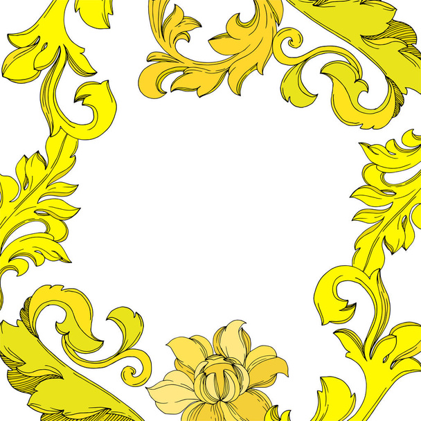 Διάνυσμα Χρυσό μονόγραμμα λουλούδι στολίδι. Μαύρο και άσπρο χαραγμένο μελάνι τέχνης. Πλαίσιο σύνορα πλατεία στολίδι. - Διάνυσμα, εικόνα
