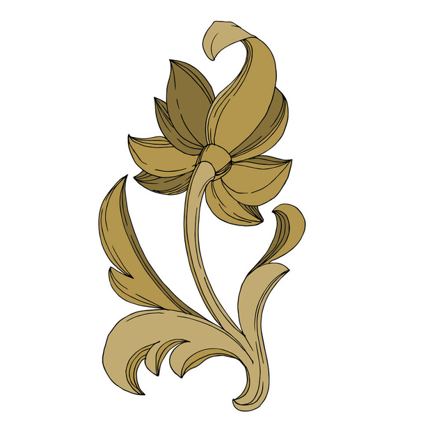 Vektorový zlatý monogram květinový ornament. Izolovaný ozdobný ilustrační prvek. Černobílý rytý inkoust umění. - Vektor, obrázek