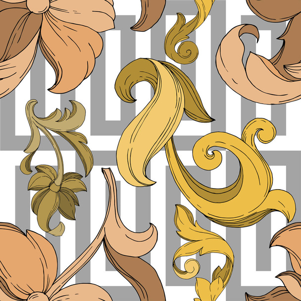 Vector Golden monogram floral ornament. Black and white engraved ink art. Seamless background pattern. - Wektor, obraz