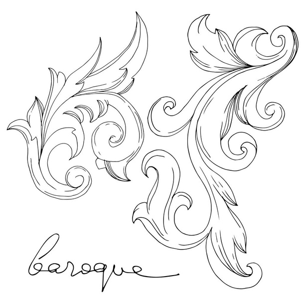Vector Baroque Monogram floral ornament Чорно-біле різьблене чорнильне мистецтво. Ізольований елемент орнаменту. - Вектор, зображення