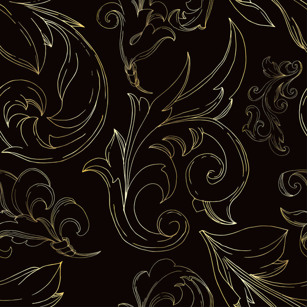 Vector Golden monogram floral ornament. Black and white engraved ink art. Seamless background pattern. - Vektör, Görsel