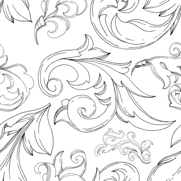 Vector Baroque monogram floral ornament. Black and white engraved ink art. Seamless background pattern. - Vettoriali, immagini