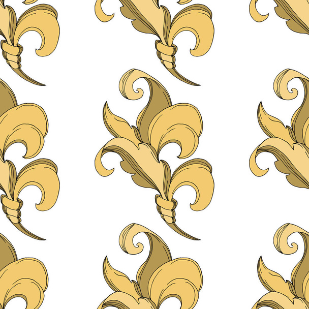 Vector Golden monogram floral ornament. Black and white engraved ink art. Seamless background pattern. - Vettoriali, immagini