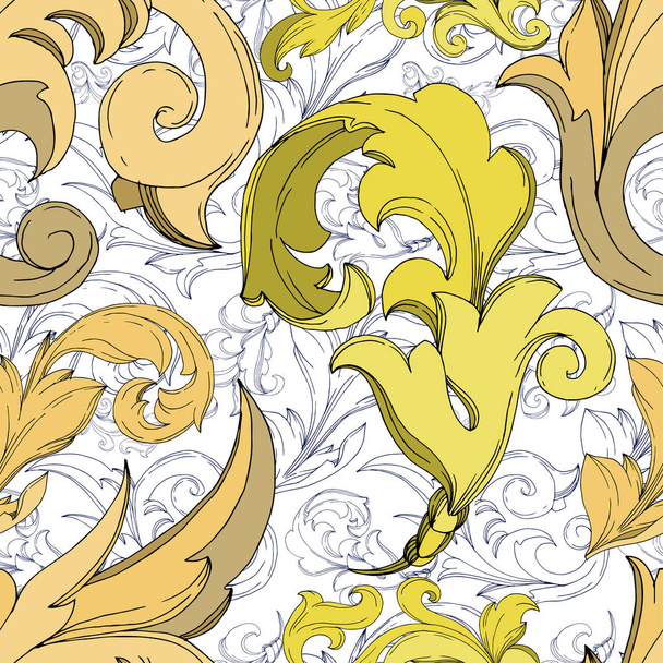 ベクトル黄金のモノグラムの花の装飾。黒と白の刻まインクアート。シームレスな背景パターン. - ベクター画像