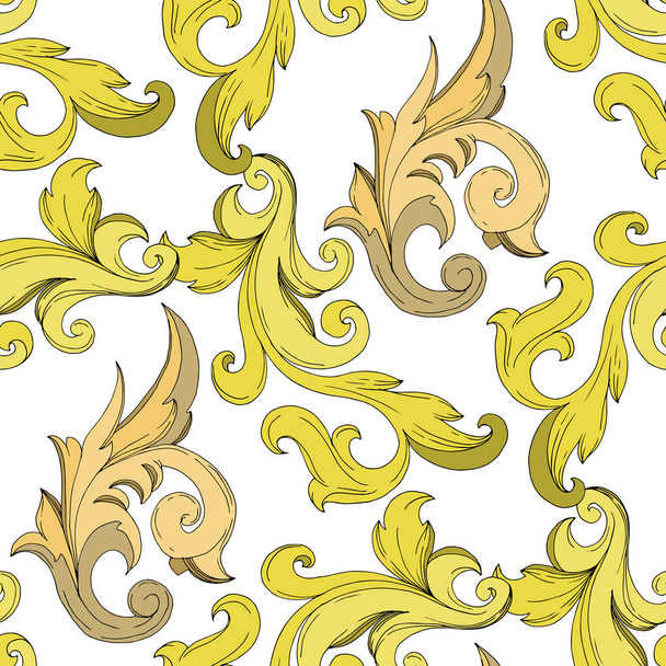 Vector Golden monogram floral ornament. Black and white engraved ink art. Seamless background pattern. - Vettoriali, immagini