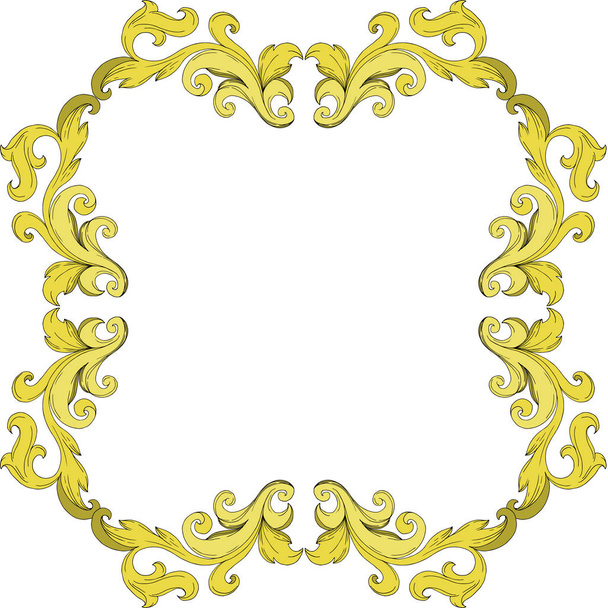 Vector Golden monogram floral ornament. Black and white engraved ink art. Frame border ornament squar. - Vector, Image