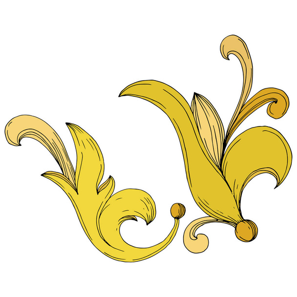 Διάνυσμα Χρυσό μονόγραμμα λουλούδι στολίδι. Μαύρο και άσπρο χαραγμένο μελάνι τέχνης. Μεμονωμένο στοιχείο εικονογράφησης μονογράμματος. - Διάνυσμα, εικόνα