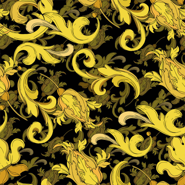 Vector Golden monogram floral ornament. Black and white engraved ink art. Seamless background pattern. - ベクター画像