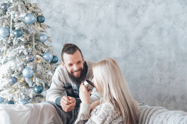 family winter holidays happy couple conversation - Valokuva, kuva