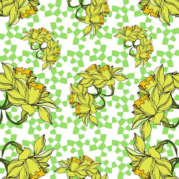 Вектор Нарцисс цветочные ботанические цветы. Чёрно-белая энгра
 - Вектор,изображение