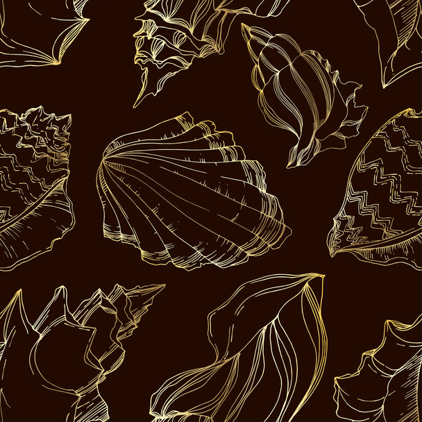 Vector Summer beach seashell tropical elements. Black and white  - Vector, Image