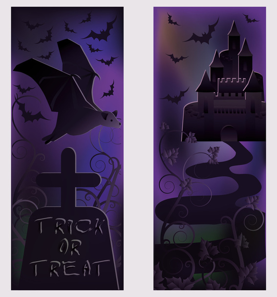 Two happy halloween banners, vector illustration - Vetor, Imagem