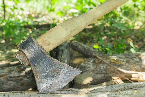 斧で木を切る - 写真・画像