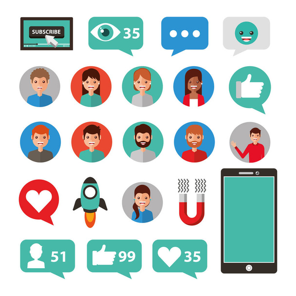 Design de conjunto de ícones de mídia social e multimídia
 - Vetor, Imagem