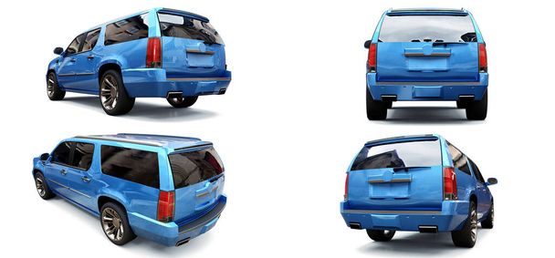 Ρυθμίστε το μεγάλο μπλε SUV premium σε λευκό φόντο. 3d απόδοση. - Φωτογραφία, εικόνα
