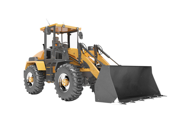 Concepto excavadora tractor para obras de carretera 3d render en la parte posterior blanca
 - Foto, Imagen