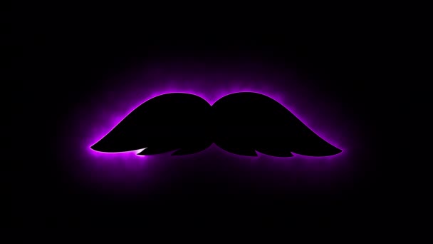 Fond généré par ordinateur avec lumière au néon dessine une forme de moustache. Icône de moustache de rendu 3D de lignes lumineuses brillantes - Séquence, vidéo