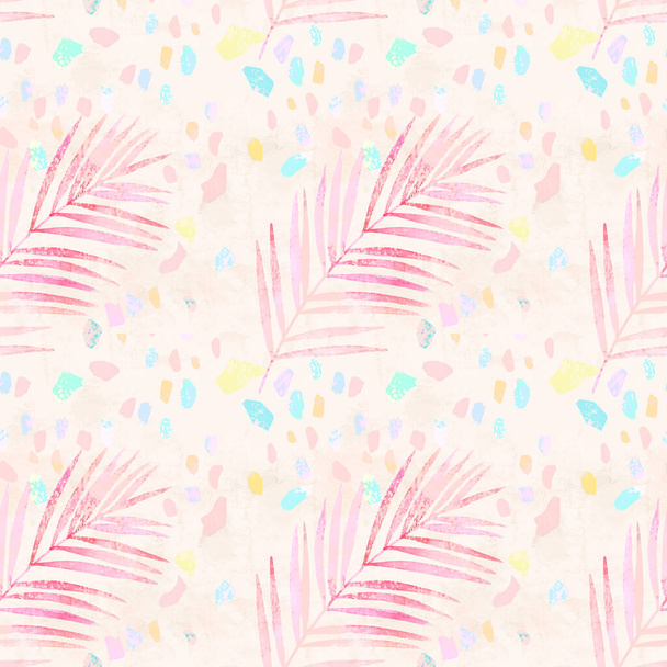 Художественные пальмовые листья акварелью, конфетти пастельного цвета бесшовный узор
 - Фото, изображение