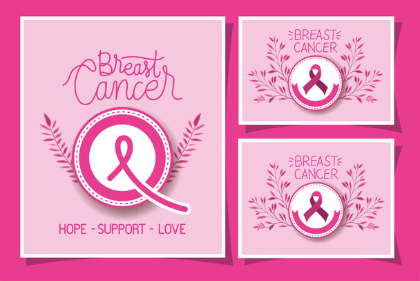 Breast Cancer Awareness ribbon campaign set cards - Vector, Image