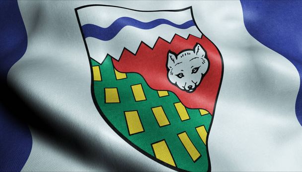 Bandera ondeante 3D de los Territorios del Noroeste Provincia o Territorio de Canadá
 - Foto, imagen