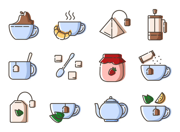 Tea Coffee Outline Icons  - Wektor, obraz