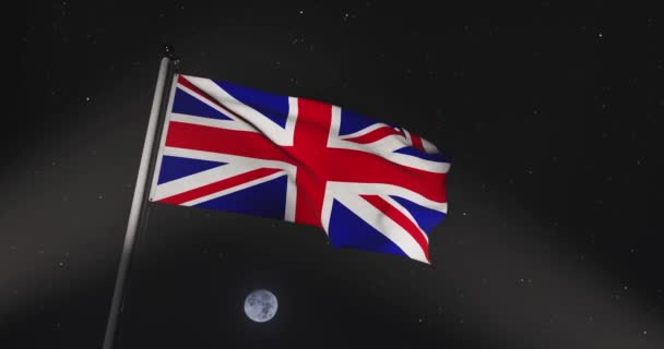 Bandera británica ondeando muestra bandera nacional de Union Jack Reino Unido. Una celebración patriótica Símbolo del vuelo del asta de la bandera - 30fps 4k
 - Metraje, vídeo