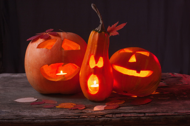 Halloween pumpkin head jack lantern with scary evil faces spooky holiday - Фото, зображення