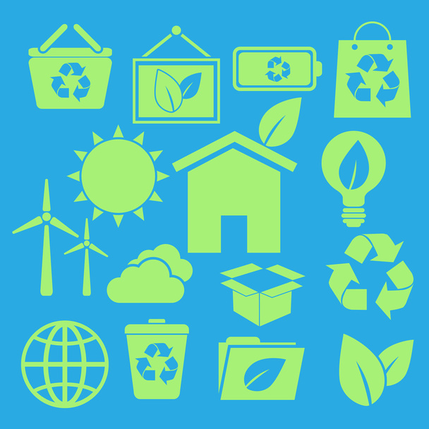 Reihe von Ökologie-Symbolen auf blauem Hintergrund - Vektor, Bild