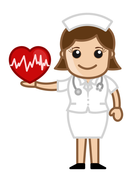 pielęgniarka gospodarstwa serca - kreskówka medyczny wektor znak - Wektor, obraz