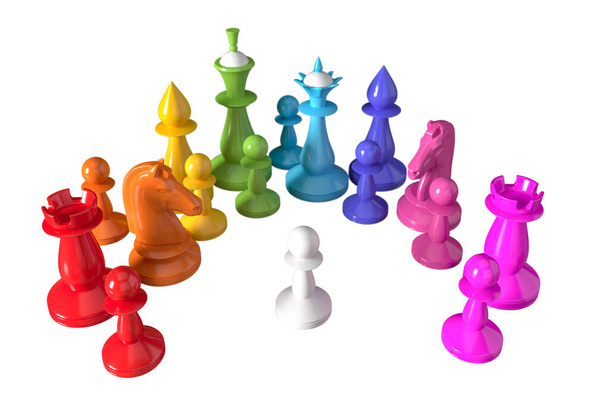 Colored chess. Colored chess in rainbow colors or the LGBT commu - Fotoğraf, Görsel