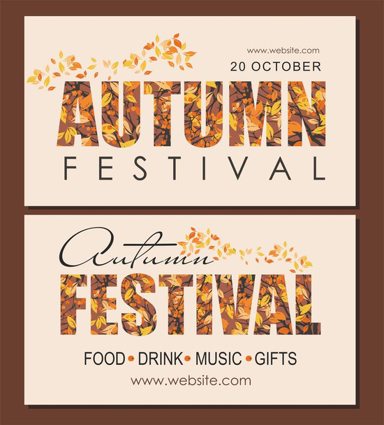 Set Autumn festival web banners template with branches and berries. Poster, card,  web banner.  - Vector, Image