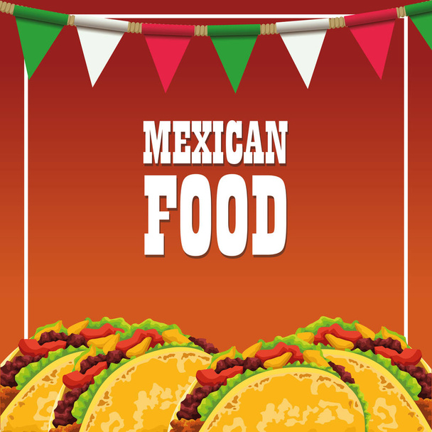 mexican food poster with tacos - Vetor, Imagem