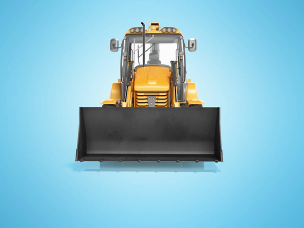 Concept excavator loader wheel front view 3d render on blue back - 写真・画像