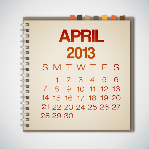 2013 Calendario Abril Cuaderno Vector
 - Vector, imagen