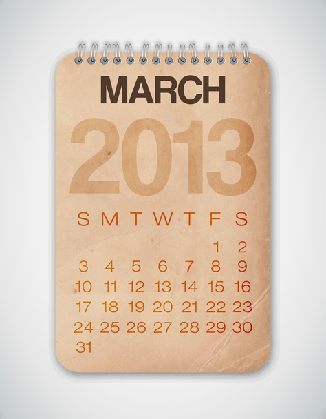 2013 Calendar March Grunge Texture Notebook - Вектор,изображение