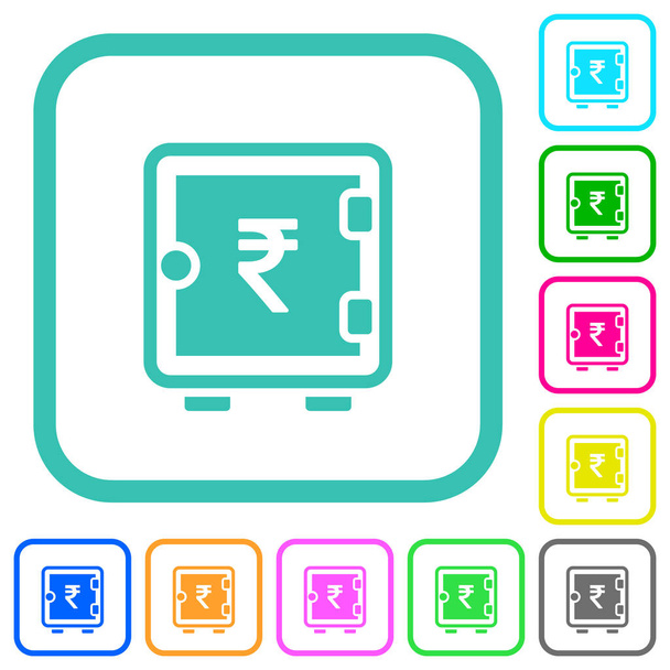 Rupia india caja fuerte iconos planos de colores vivos
 - Vector, Imagen