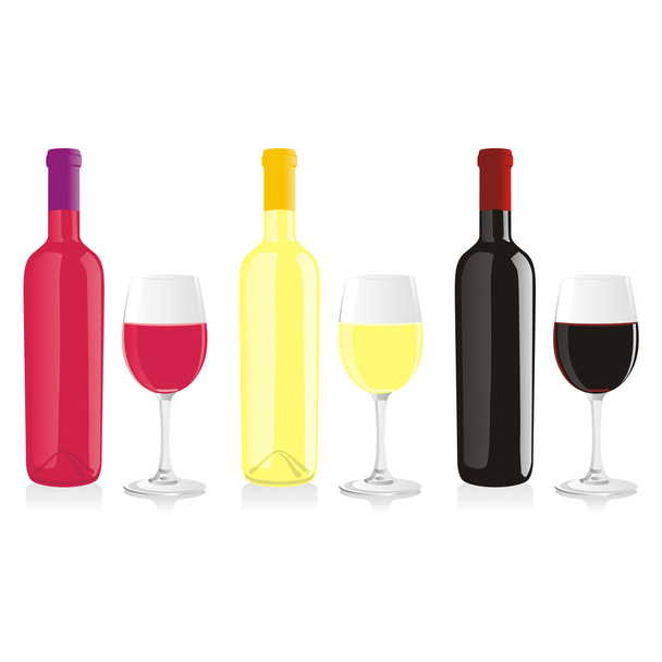 Isolated Wine Bottles And Glasses - Vecteur, image