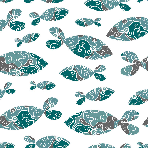 Seamless pattern with blue fish - Vector, Imagen
