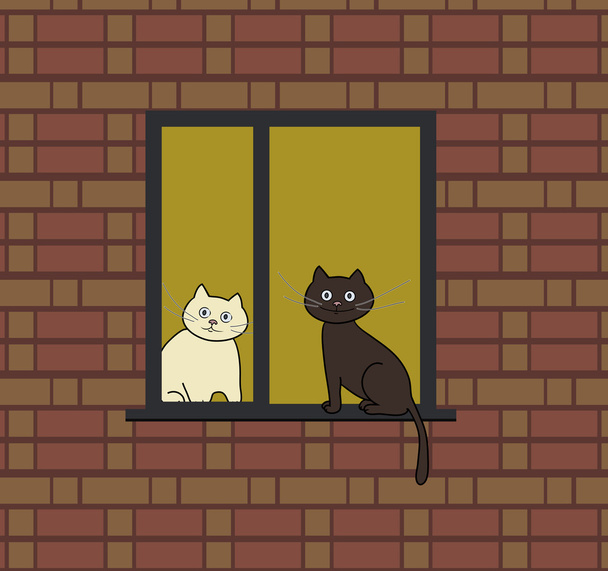 two cats on a window - Vektor, kép