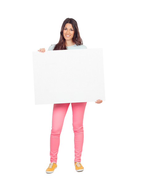 Menina atraente com placard em branco
 - Foto, Imagem