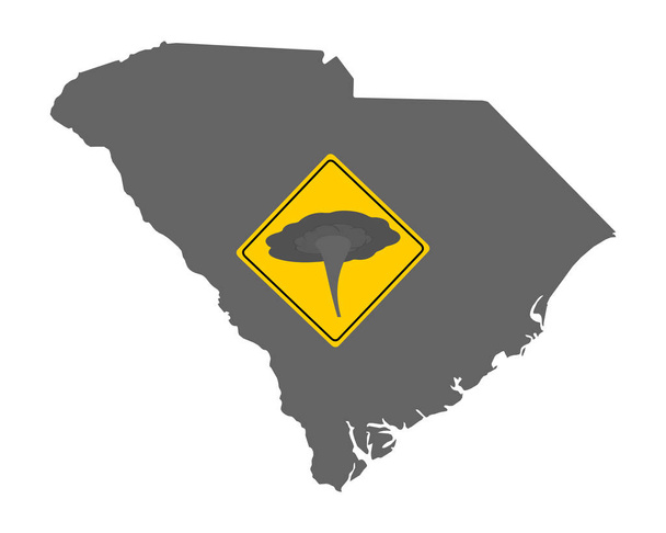 Χάρτης της Νότιας Καρολίνας και σηματοδότηση ανεμοστρόβιλος προειδοποίηση - Διάνυσμα, εικόνα