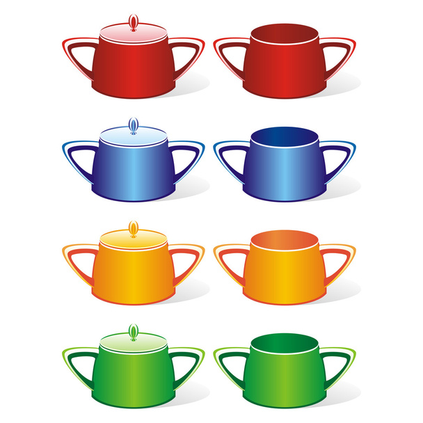 Isolated colored sugar bowls set - Vector, Image