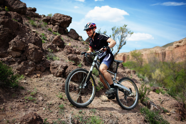 Ciclista de montaña en desierto salvaje
 - Foto, imagen