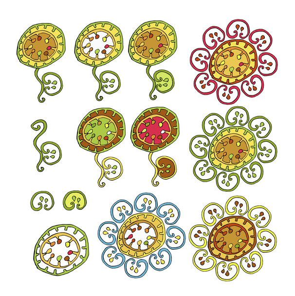 set of decorative flowers isolated on white - Vector, imagen